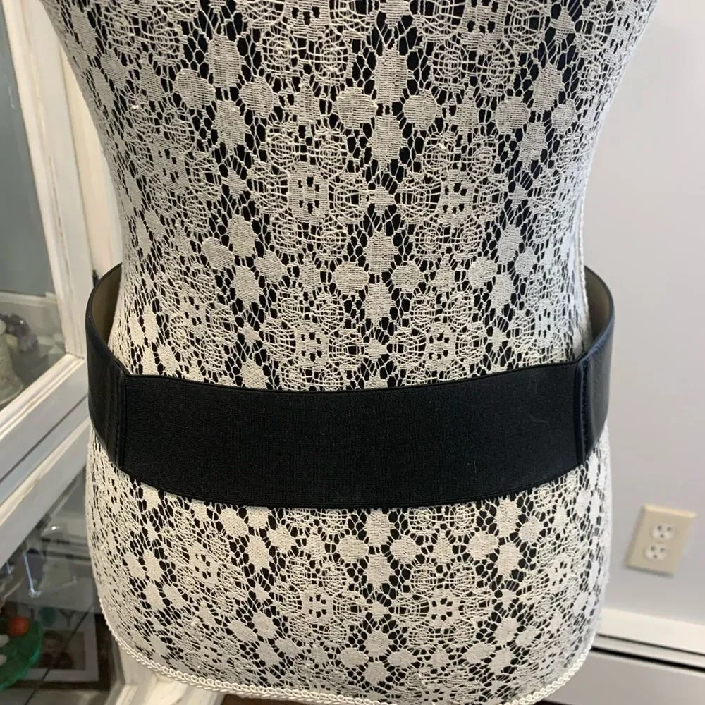 Vince Camuto Black Leather Belt with Silver Buckle NWOT